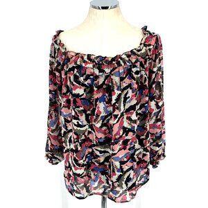 Lane Bryant Blouse Women's 14/16 Peasant Boho Lined Polyester Elastic Neckline